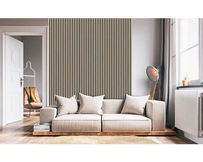 Panneau Acoustique Mural en Bois Chêne – Tasseaux MDF & Feutre Noir - Shop Stone Creation