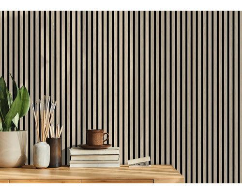Panneau Acoustique Mural en Bois Chêne – Tasseaux MDF & Feutre Noir - Shop Stone Creation