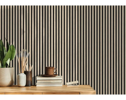 Panneau Acoustique Mural en Bois Chêne – Tasseaux MDF & Feutre Noir - Shop Stone Creation