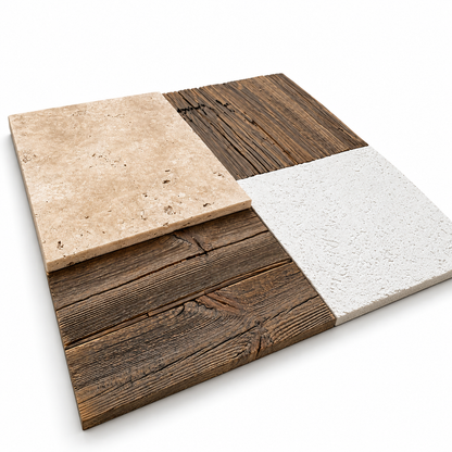 TERRA WOOD – Panneau Mural Artisanal 3D en Travertin, Vieux Bois & Finition Minérale – 65 × 60 cm - Shop Stone Creation