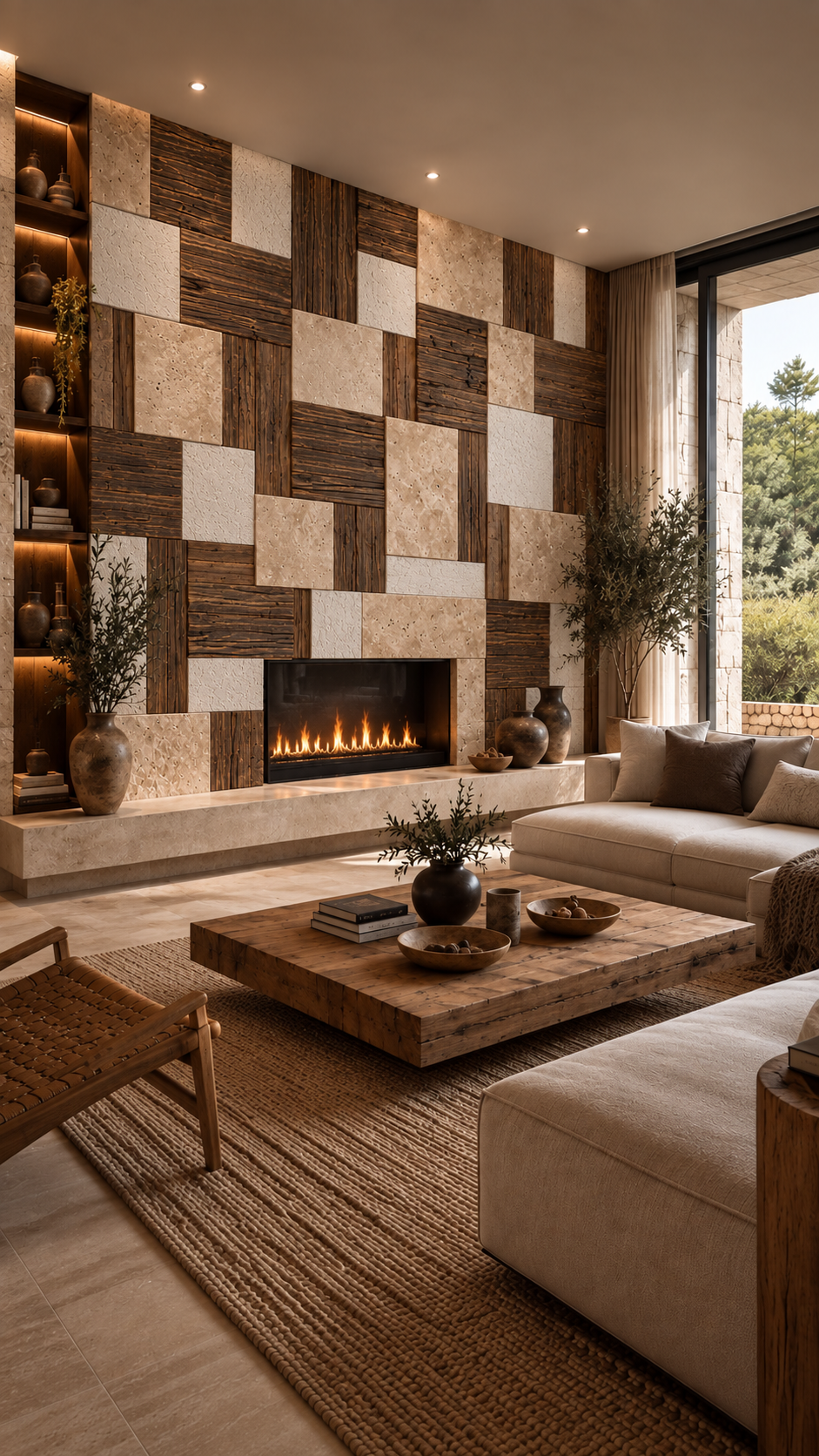 TERRA WOOD – Panneau Mural Artisanal 3D en Travertin, Vieux Bois & Finition Minérale – 65 × 60 cm - Shop Stone Creation