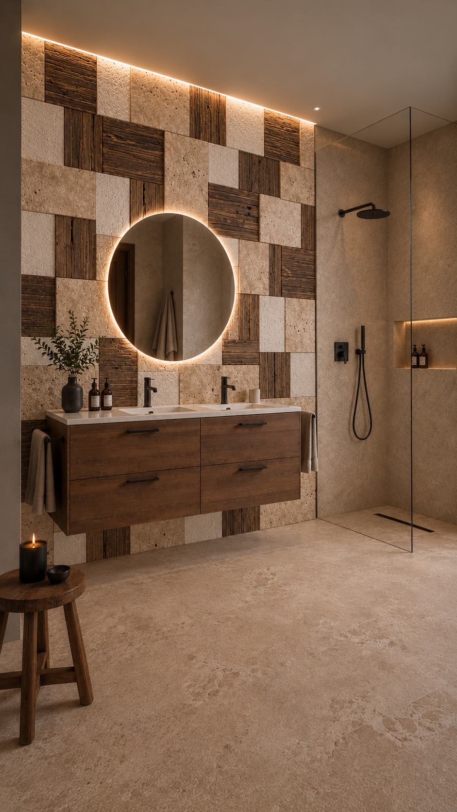 TERRA WOOD – Panneau Mural Artisanal 3D en Travertin, Vieux Bois & Finition Minérale – 65 × 60 cm - Shop Stone Creation
