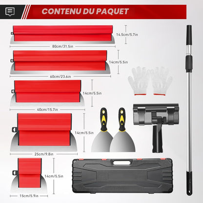 Kit Professionnel de Couteaux à Enduit & Lames de Lissage – 15 à 80 cm + Manche Télescopique & Mallette - Shop Stone Creation