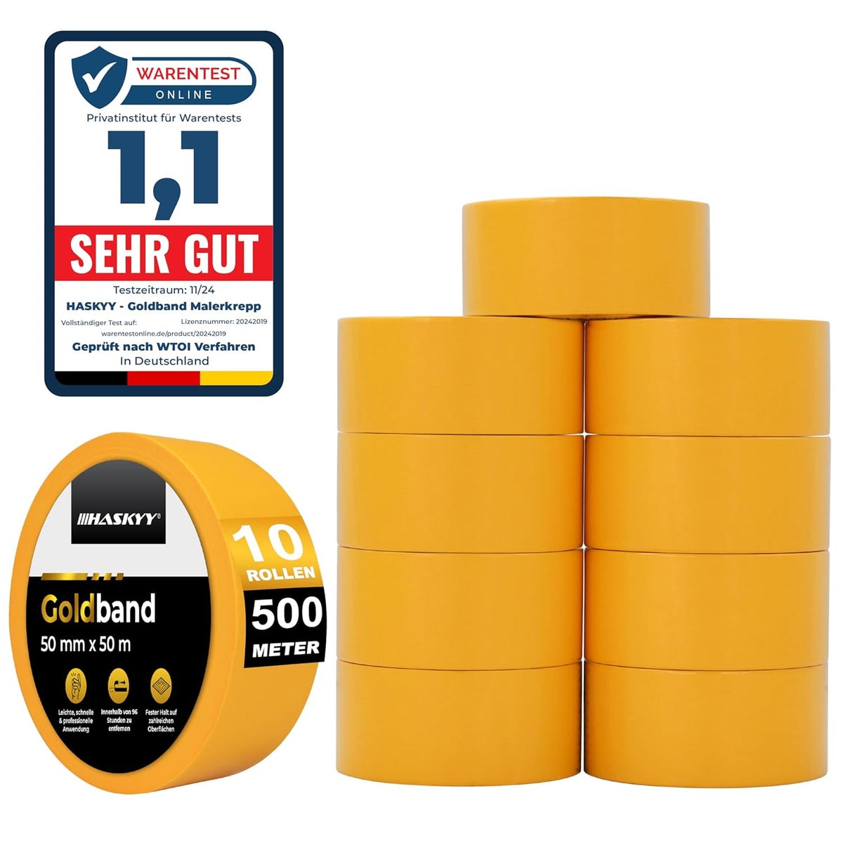 Ruban de Masquage Professionnel HASKYY Goldband 50 mm × 50 m – Peinture Intérieur & Extérieur – Lot de 10 - Shop Stone Creation