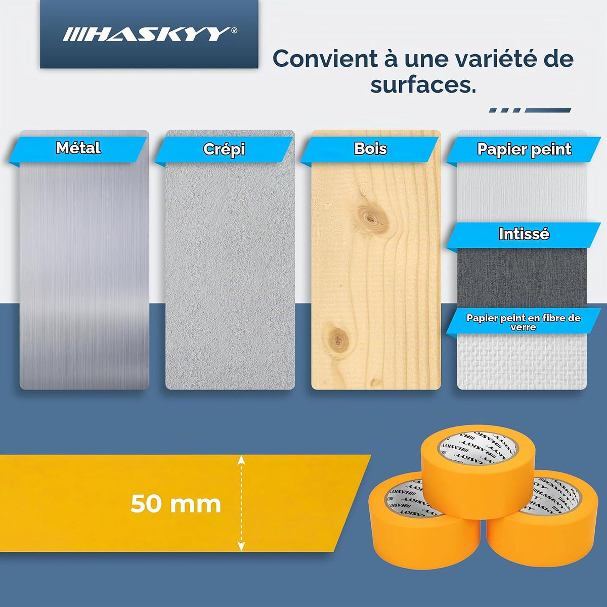 Ruban de Masquage Professionnel HASKYY Goldband 50 mm × 50 m – Peinture Intérieur & Extérieur – Lot de 10 - Shop Stone Creation