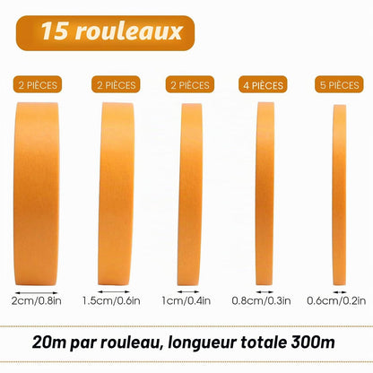 Kit Professionnel de Rubans de Masquage de Précision – 15 Rouleaux – 6 / 8 / 10 / 15 / 20 mm × 20 m - Shop Stone Creation