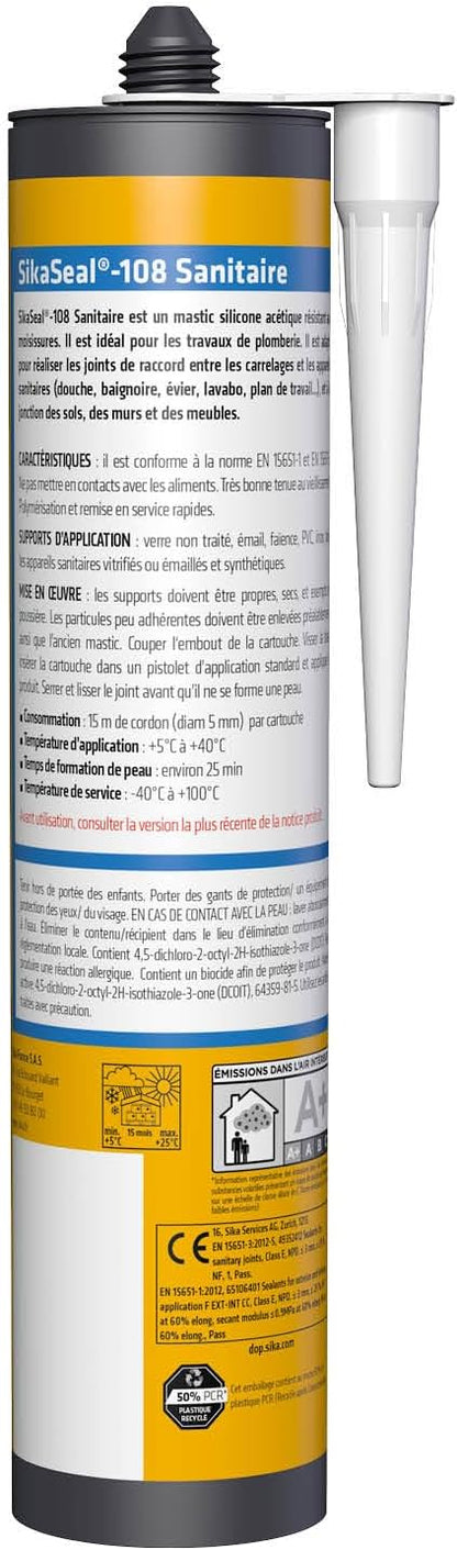 SikaSeal 108 Sanitaire – Mastic Silicone Anti-Moisissures Cuisine & Salle de Bain