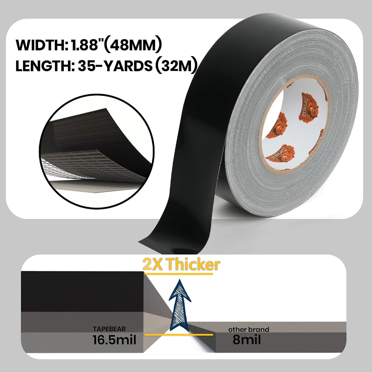 Duct Tape Professionnel Heavy Duty – Ruban Toilé Renforcé Noir 48 mm × 32 m – Lot de 12 - Shop Stone Creation