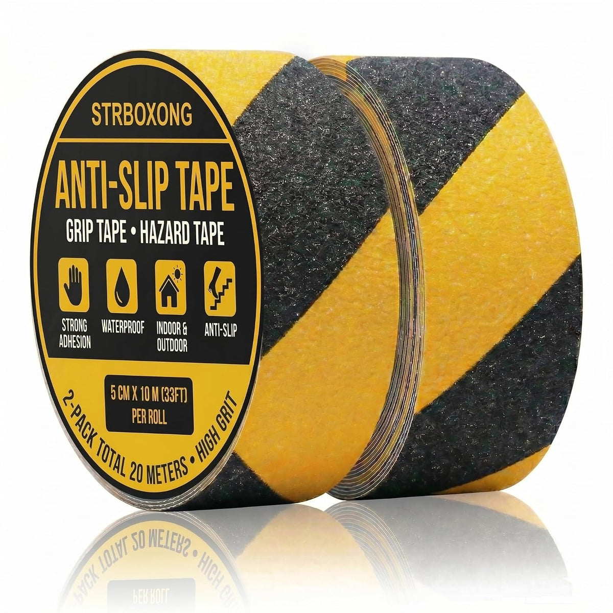 Ruban Antidérapant Professionnel Noir & Jaune – 50 mm × 10 m – Intérieur & Extérieur - Shop Stone Creation