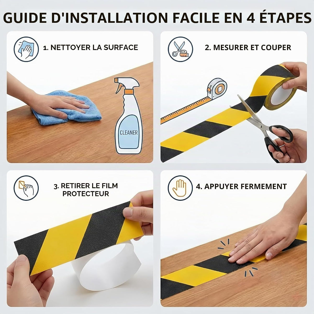 Ruban Antidérapant Professionnel Noir & Jaune – 50 mm × 10 m – Intérieur & Extérieur - Shop Stone Creation