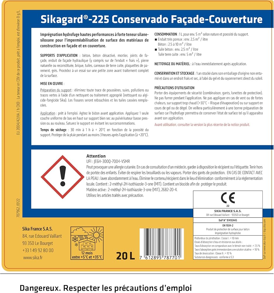 Sika Gard 225 – Hydrofuge Façade & Toiture