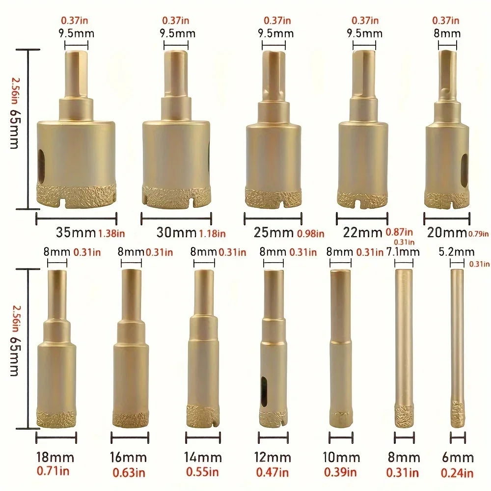 Coffret 12 Trépans Diamantés pour Carrelage, Grès Cérame, Marbre & Granit – 6 à 35 mm - Shop Stone Creation