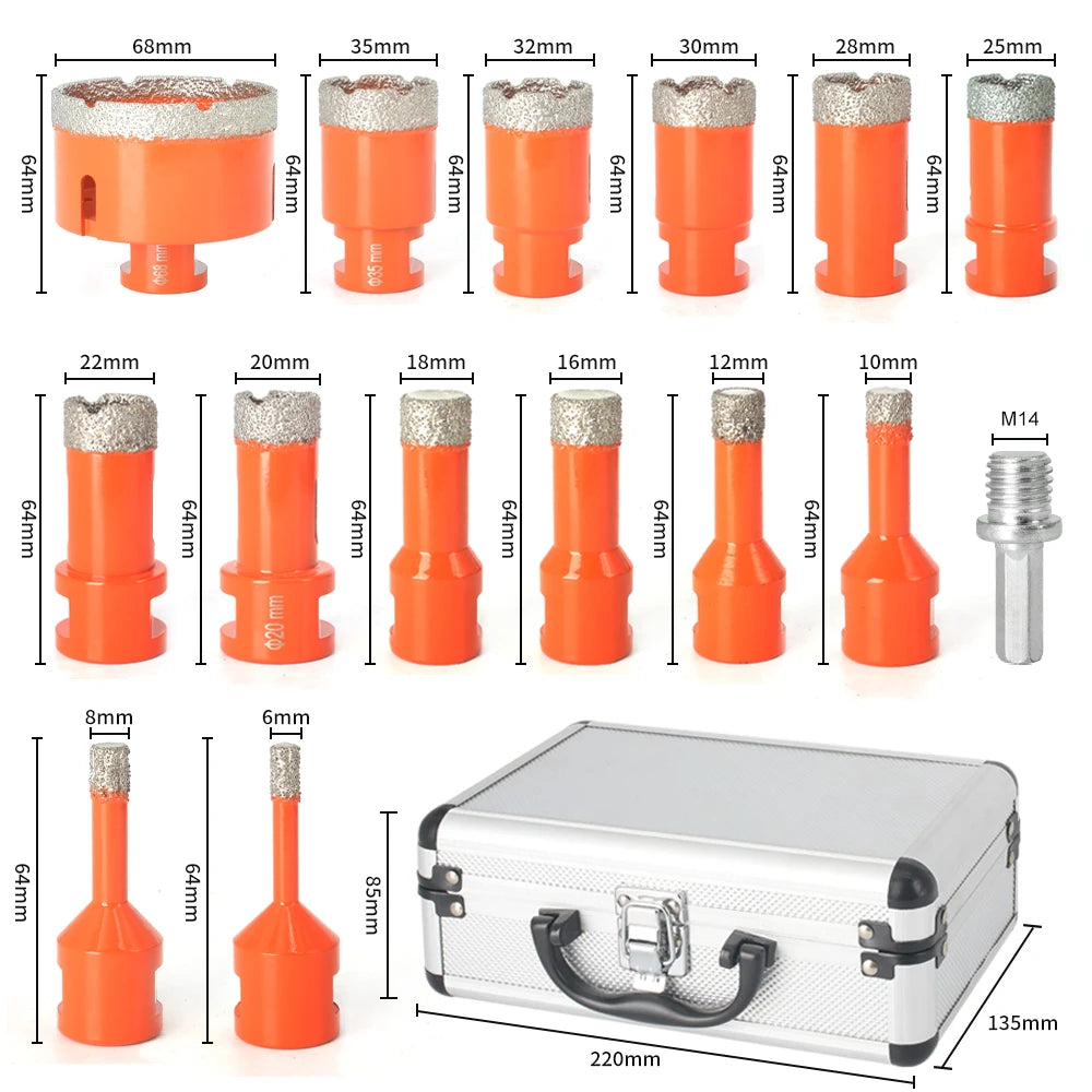 Coffret 15 Pièces Trépans Diamantés M14 – Carrelage, Grès Cérame, Marbre & Granit – Ø 6 à 68 mm - Shop Stone Creation